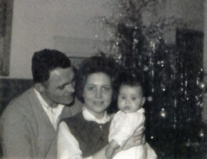 A Man With a Woman and a Child in Black and White